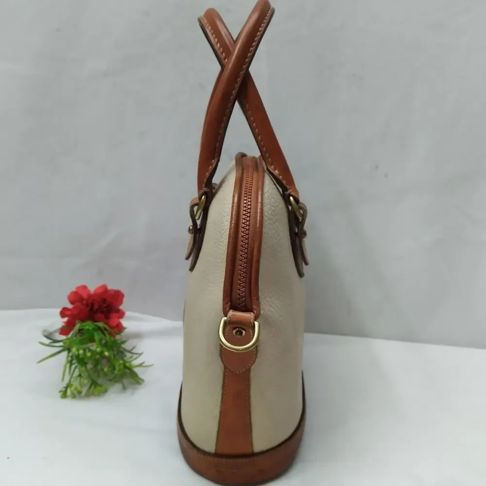 Dooney & Bourke Ivory Pebbled Leather Dommed Double Handle Zipper Satchel Bag